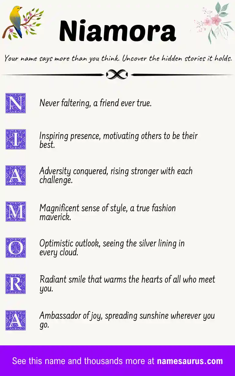 Acrostic poem about Niamora.