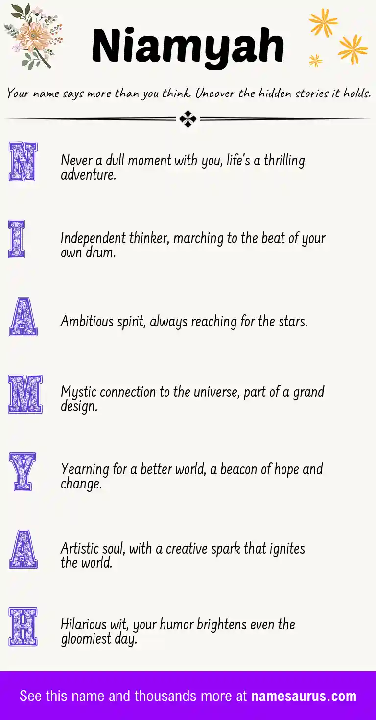 Acrostic poem about Niamyah.