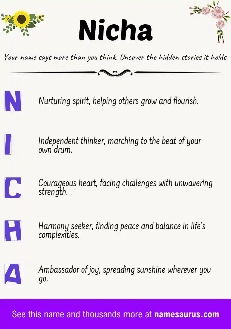 Acrostic poem about Nicha.