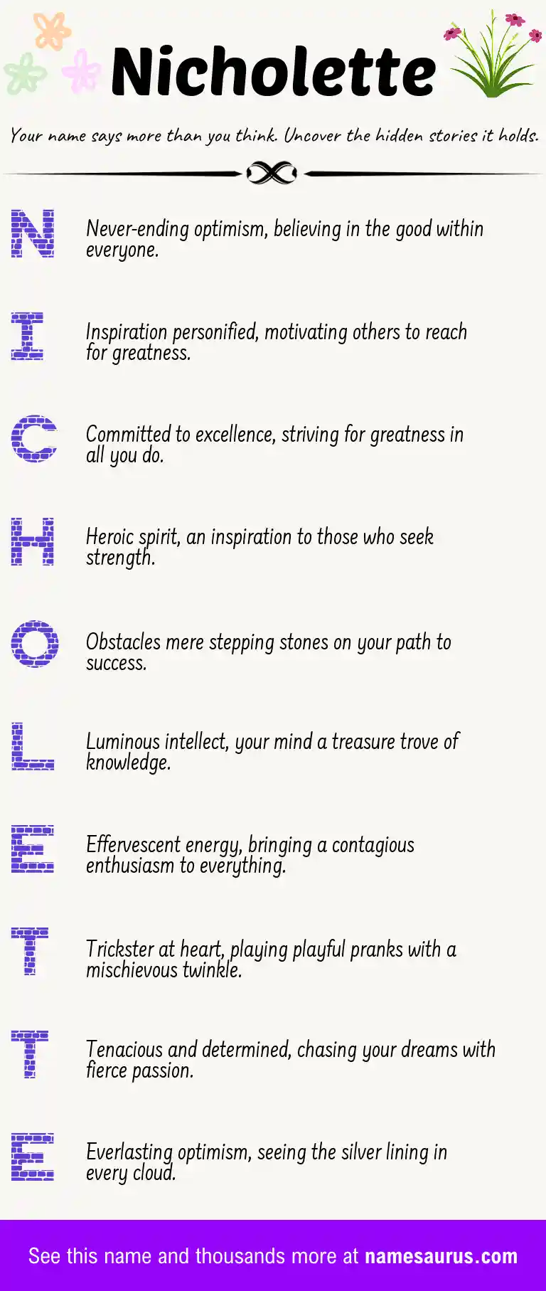 Acrostic poem about Nicholette.