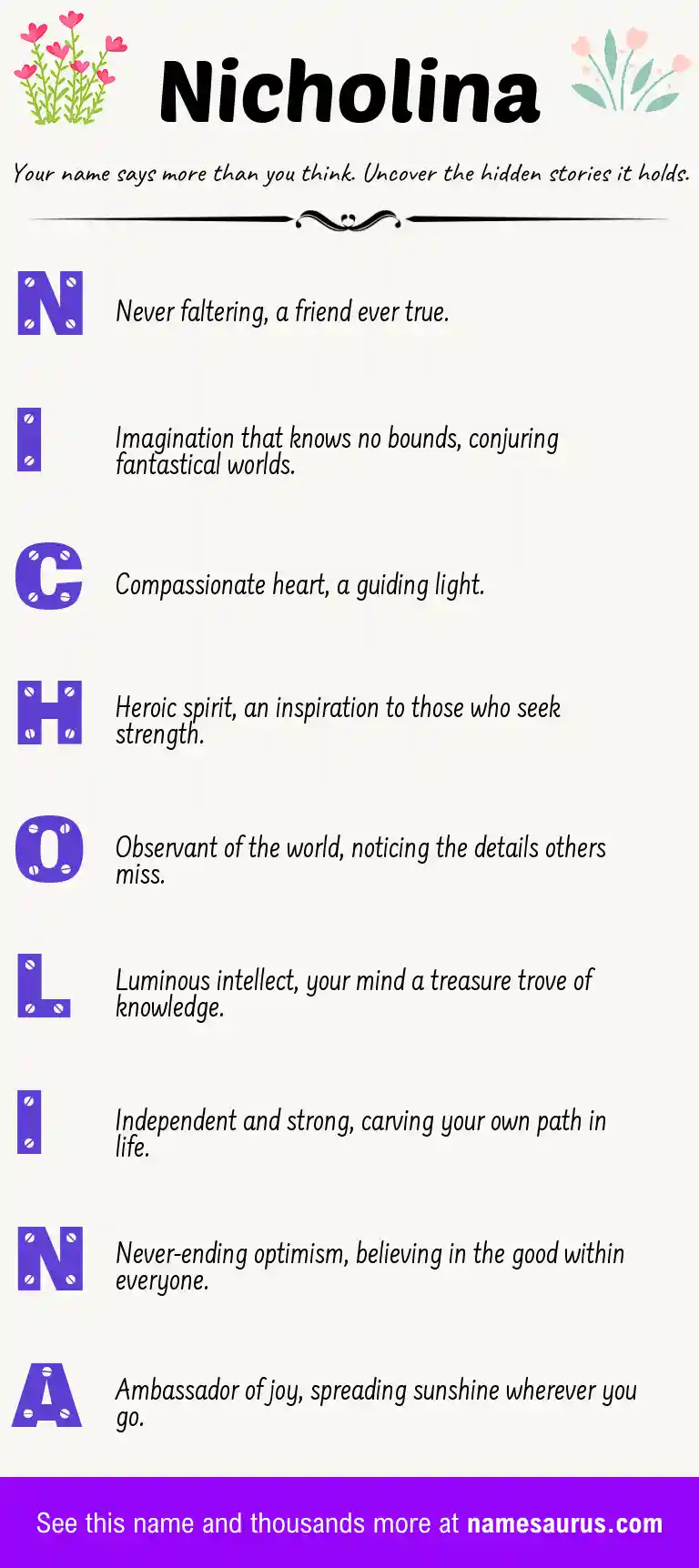 Acrostic poem about Nicholina.