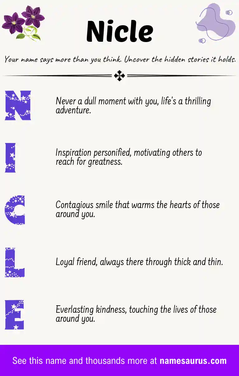 Acrostic poem about Nicle.
