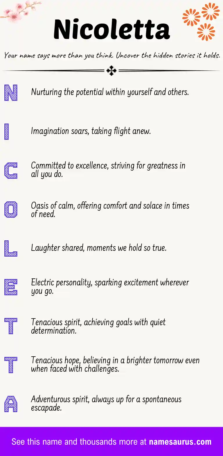 Acrostic poem about Nicoletta.