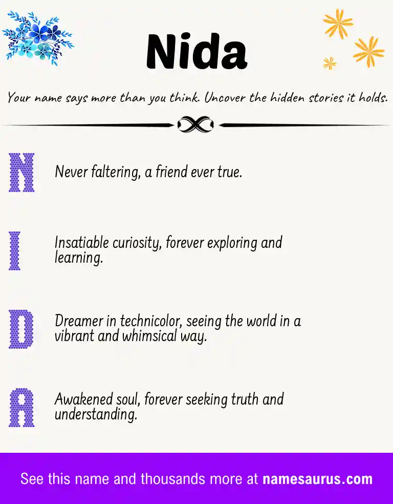 Acrostic poem about Nida.