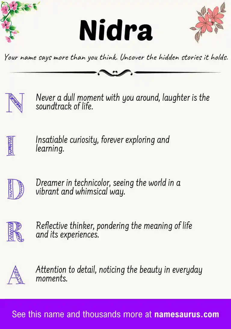 Acrostic poem about Nidra.