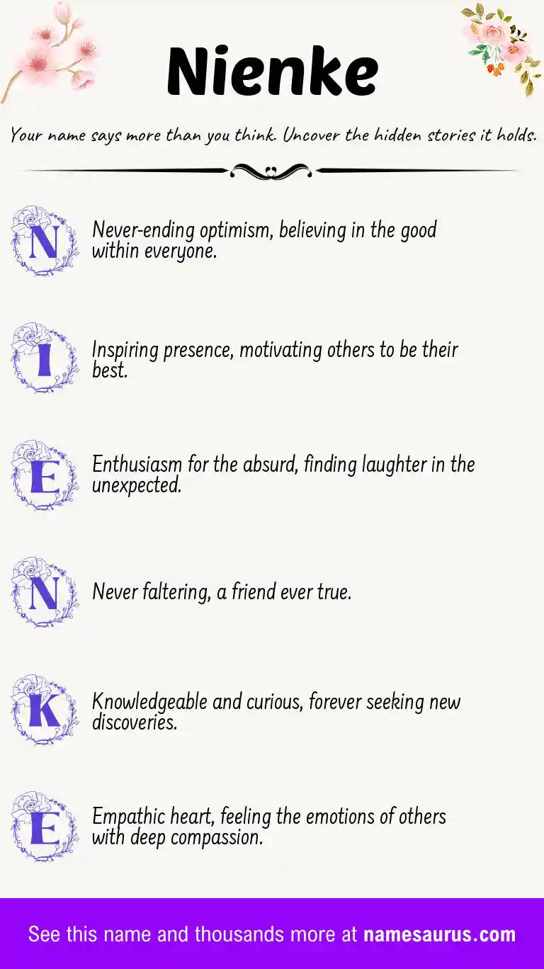 Acrostic poem about Nienke.