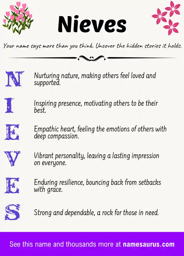 Acrostic poem about Nieves.