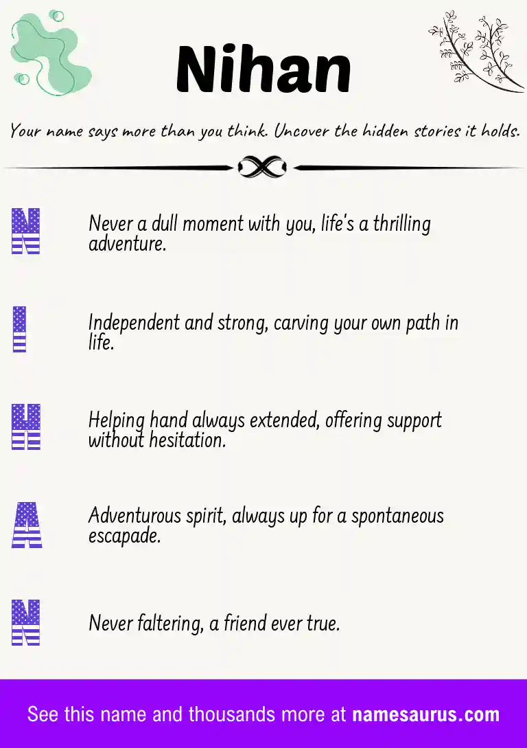 Acrostic poem about Nihan.