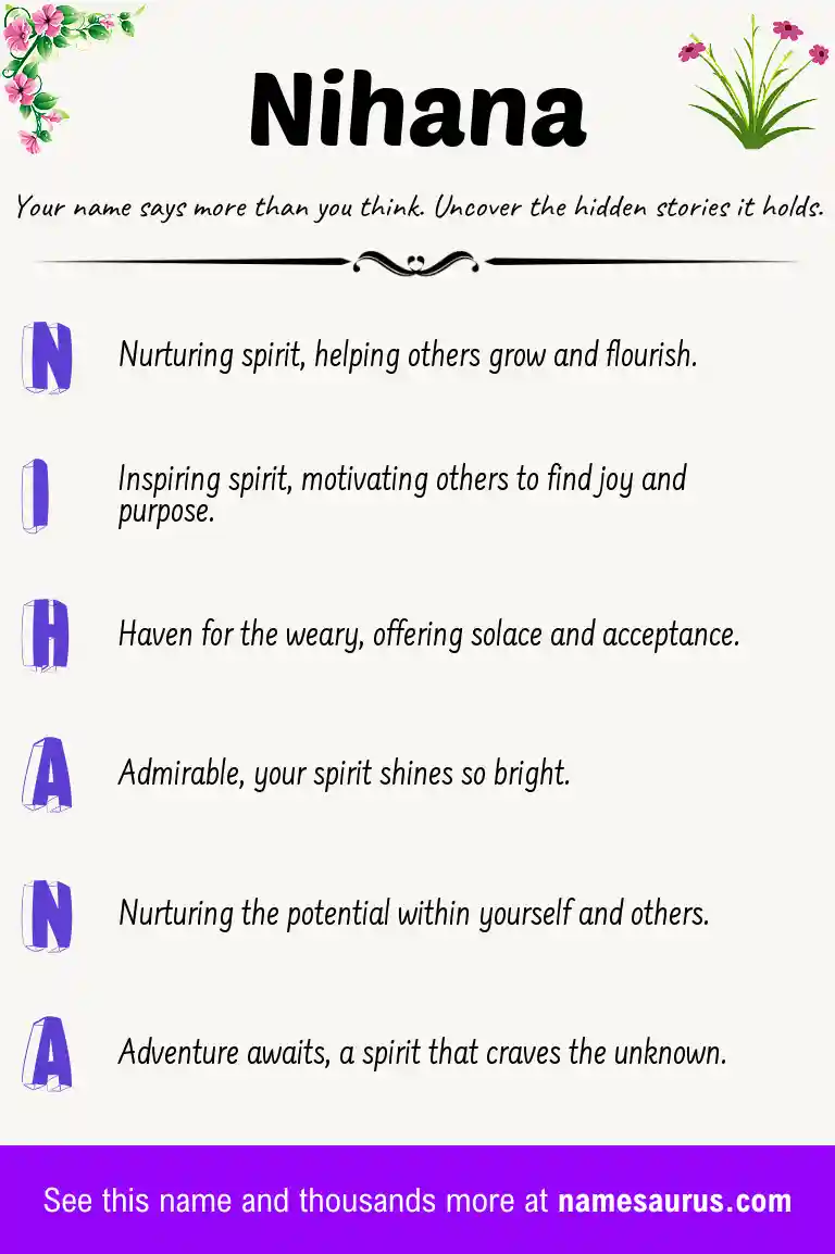 Acrostic poem about Nihana.