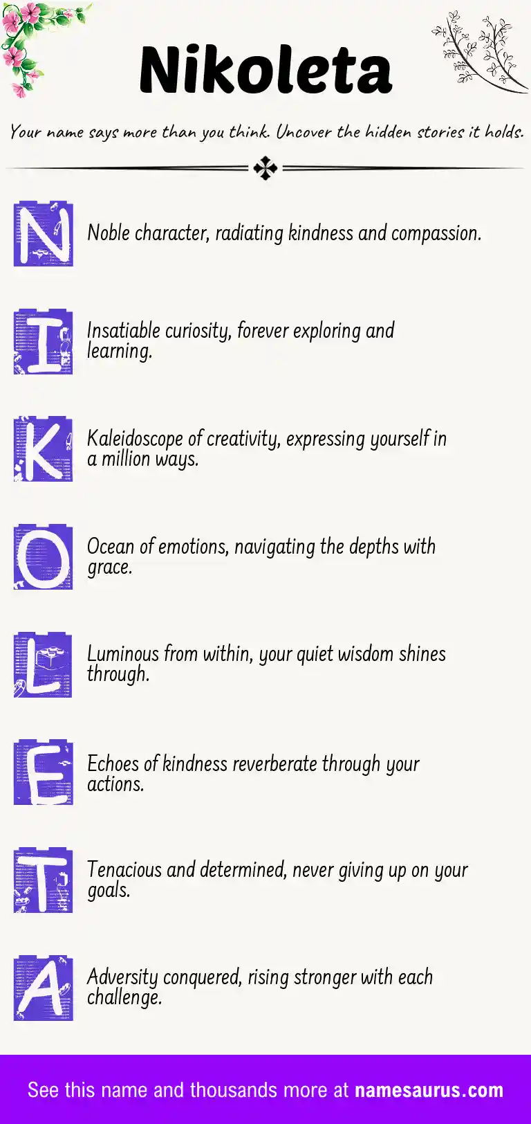 Acrostic poem about Nikoleta.