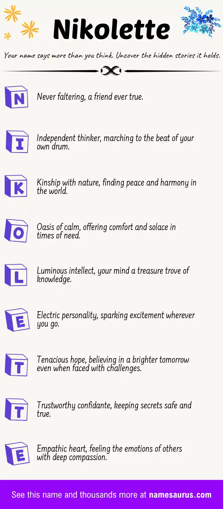 Acrostic poem about Nikolette.