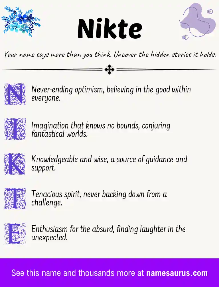 Acrostic poem about Nikte.
