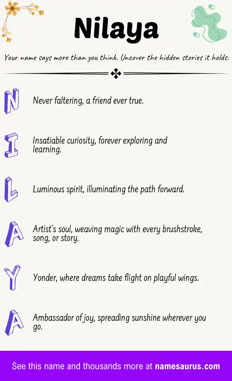 Acrostic poem about Nilaya.