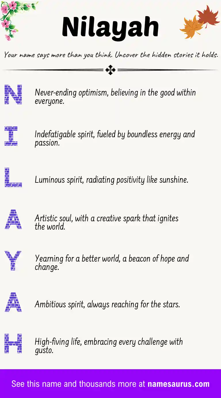 Acrostic poem about Nilayah.