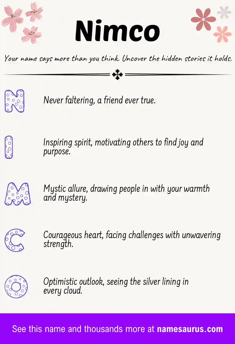 Acrostic poem about Nimco.