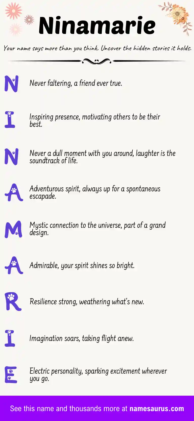Acrostic poem about Ninamarie.