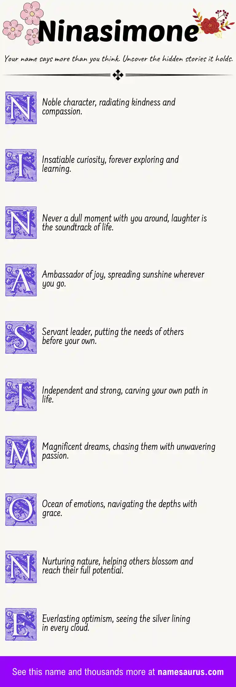 Acrostic poem about Ninasimone.