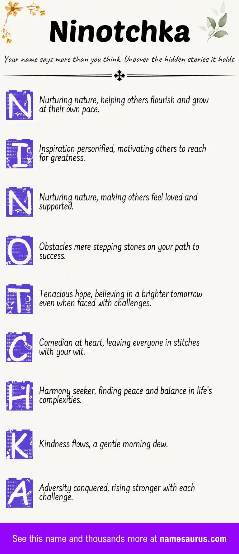 Acrostic poem about Ninotchka.