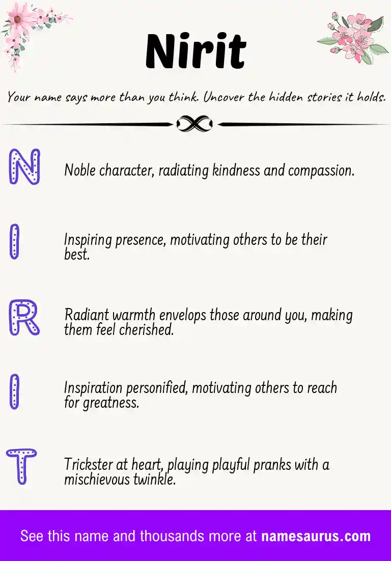 Acrostic poem about Nirit.
