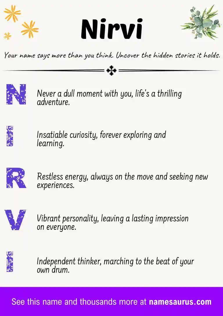 Acrostic poem about Nirvi.