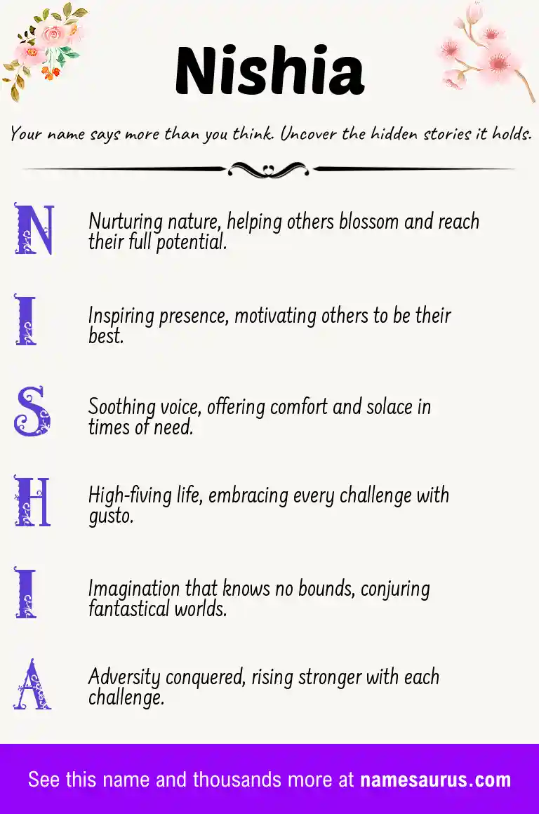 Acrostic poem about Nishia.