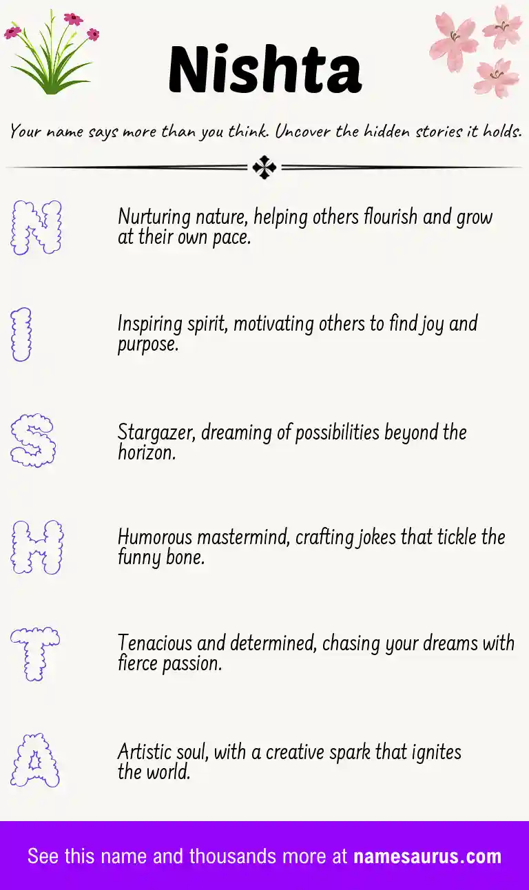 Acrostic poem about Nishta.
