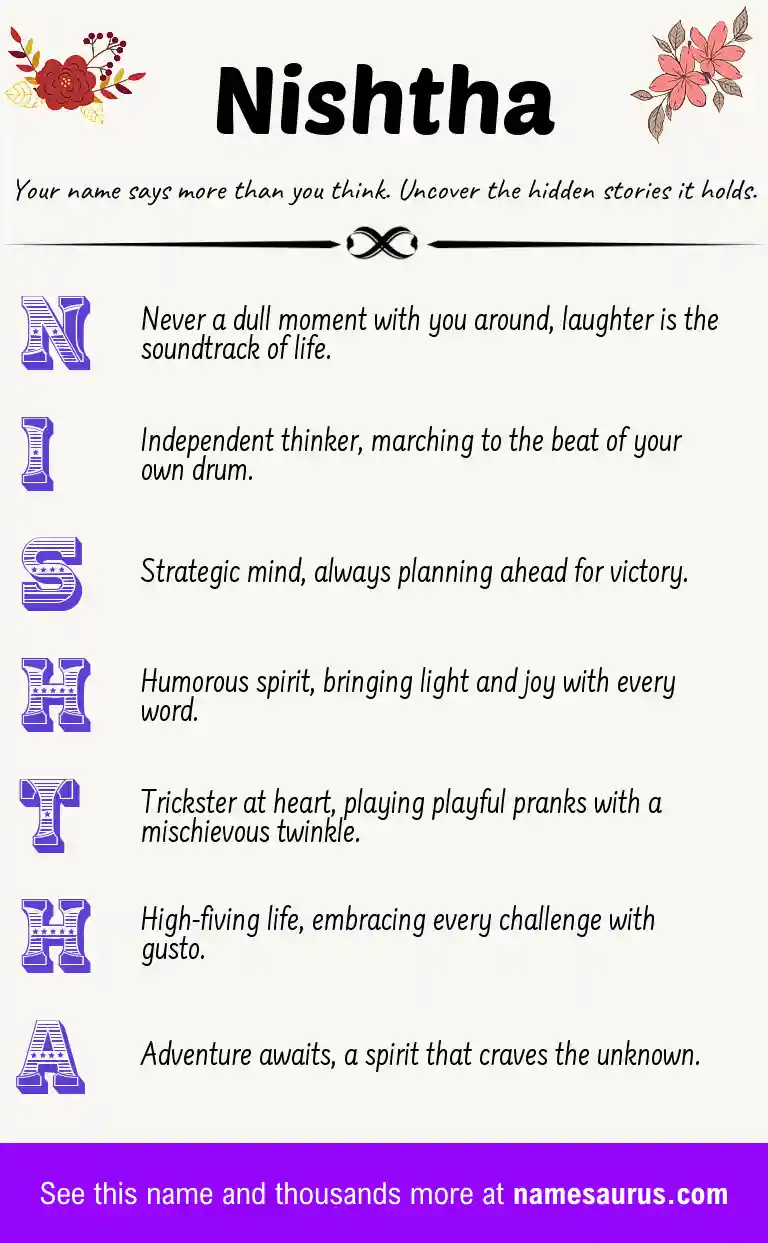 Acrostic poem about Nishtha.