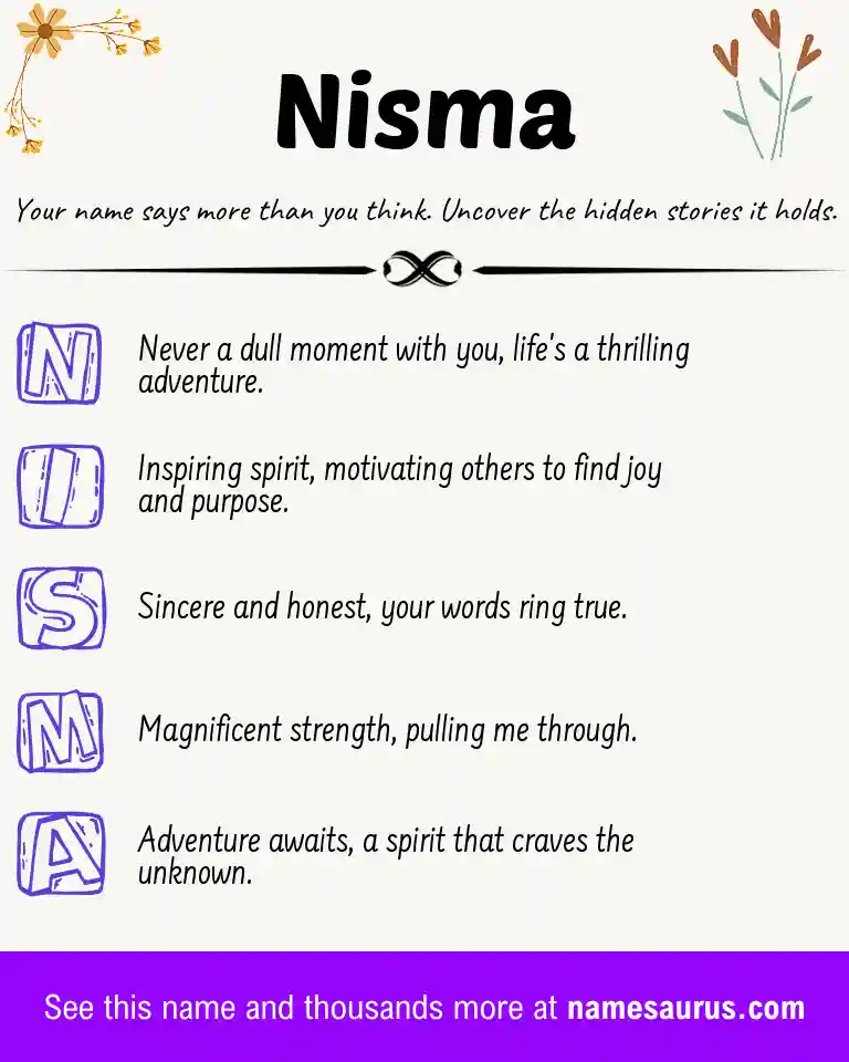 Acrostic poem about Nisma.