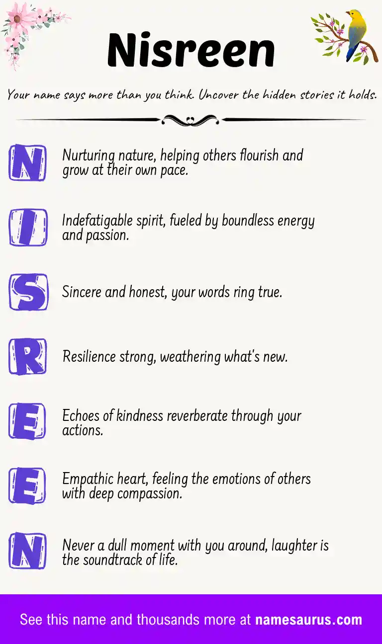Acrostic poem about Nisreen.