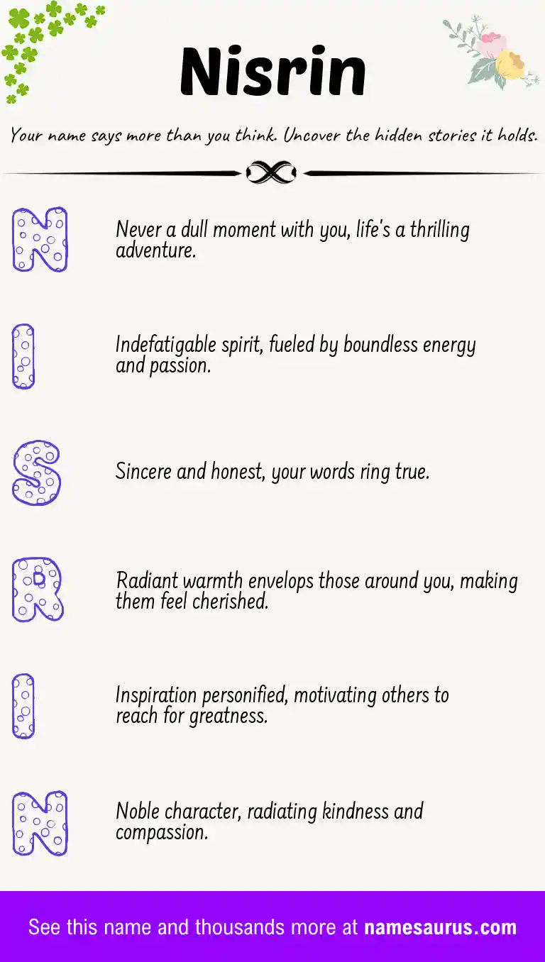 Acrostic poem about Nisrin.