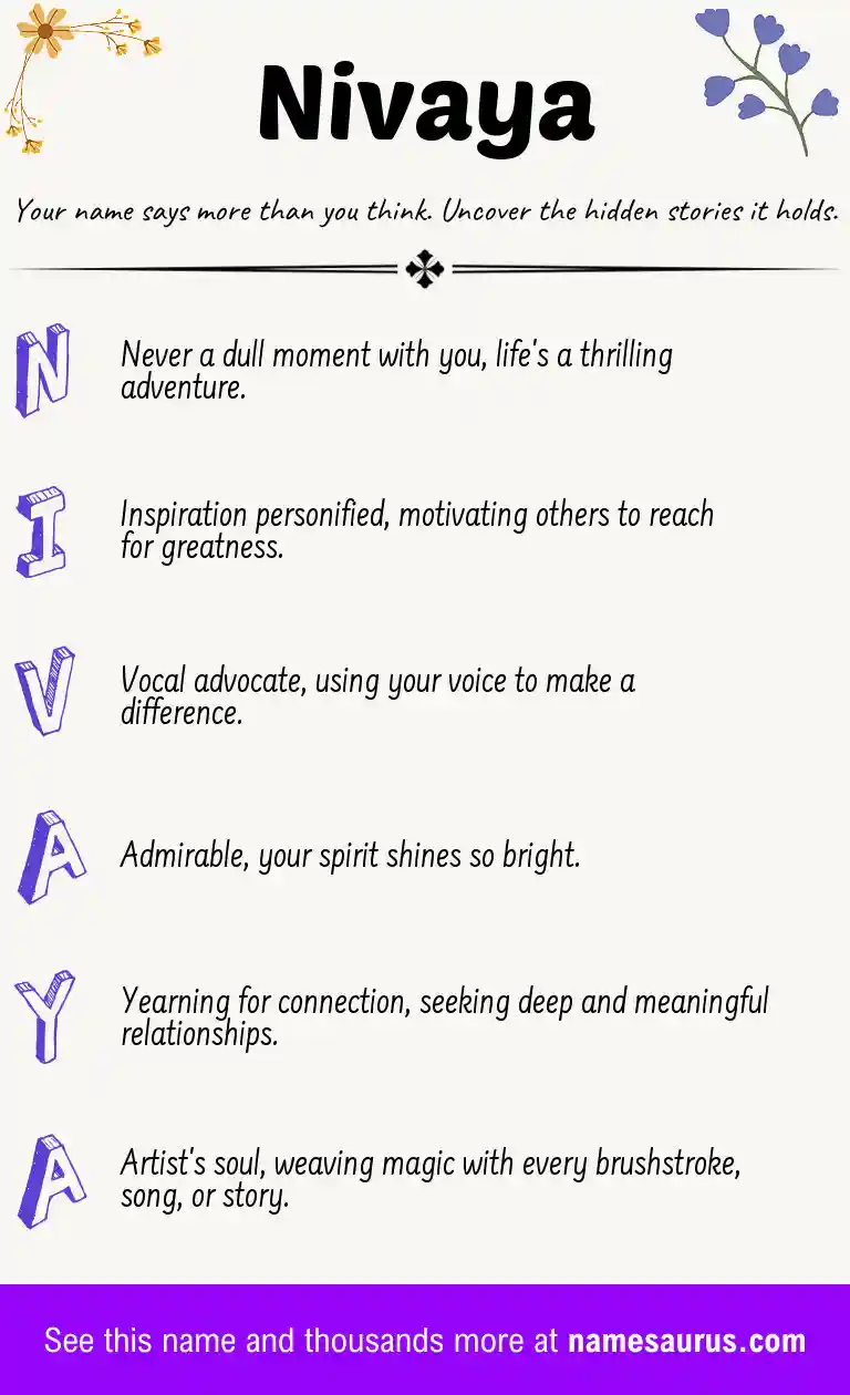 Acrostic poem about Nivaya.