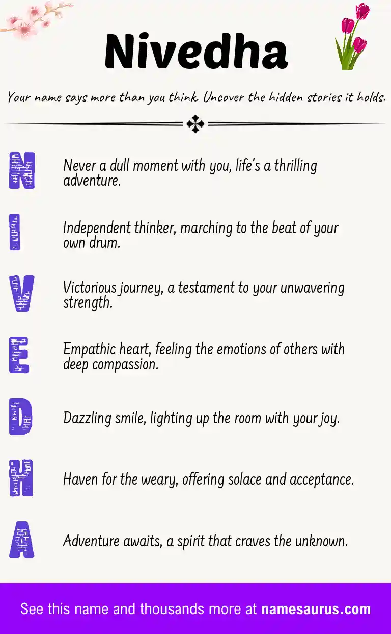 Acrostic poem about Nivedha.