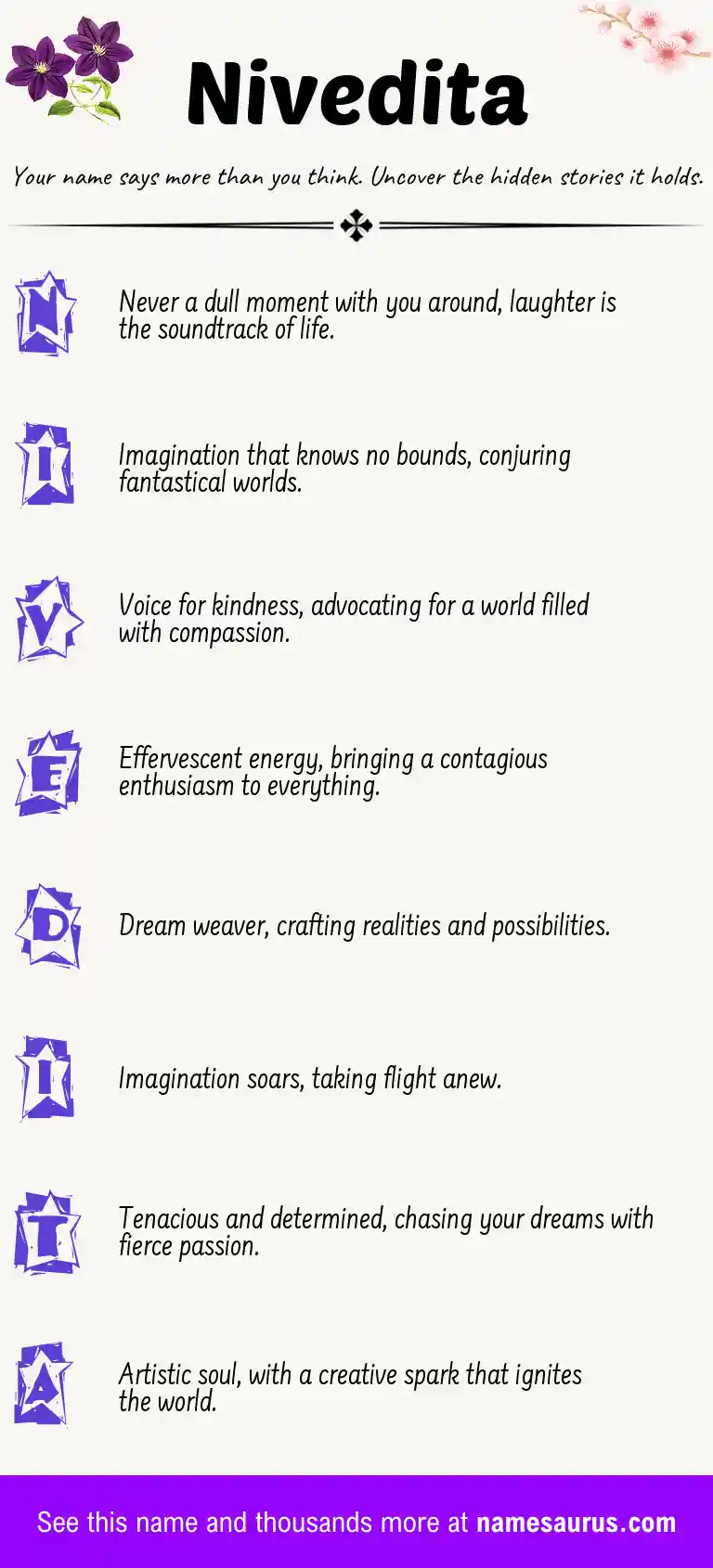 Acrostic poem about Nivedita.