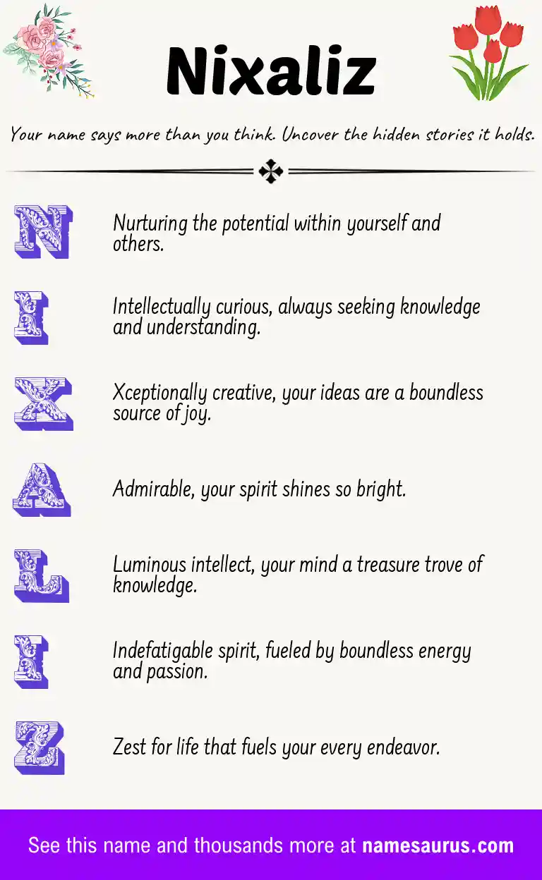 Acrostic poem about Nixaliz.