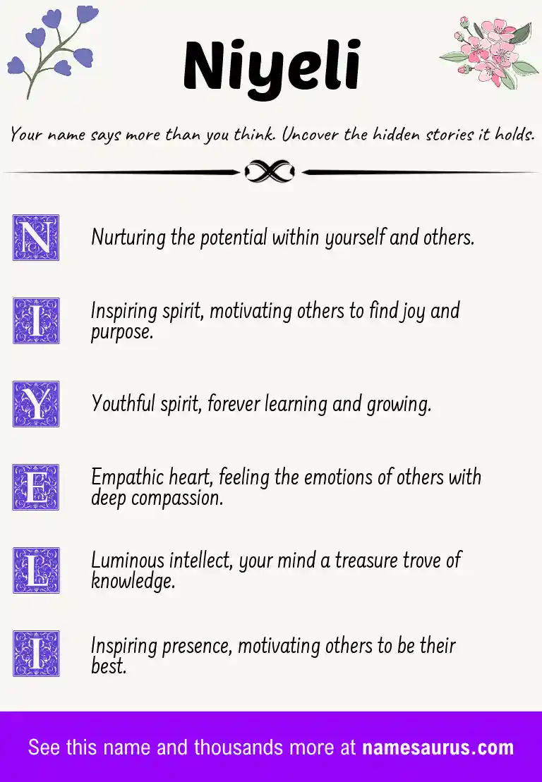 Acrostic poem about Niyeli.