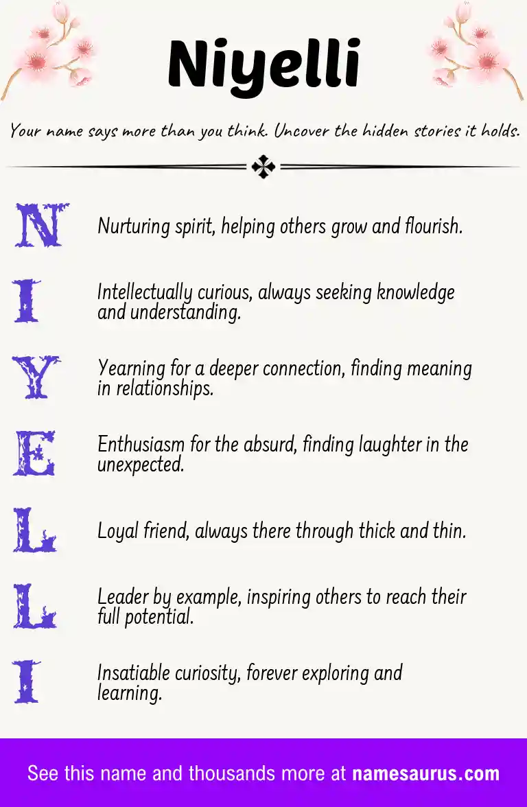 Acrostic poem about Niyelli.