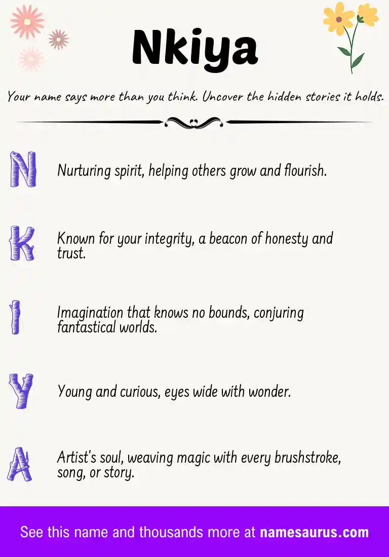 Acrostic poem about Nkiya.