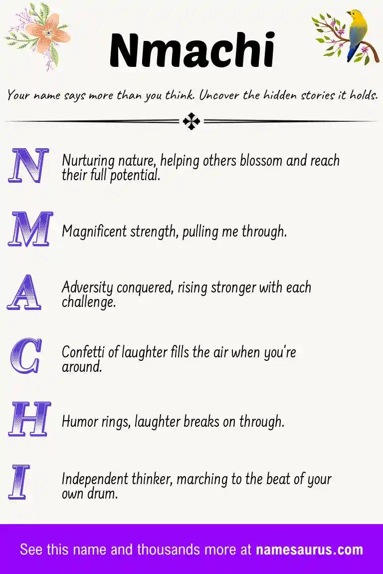Acrostic poem about Nmachi.