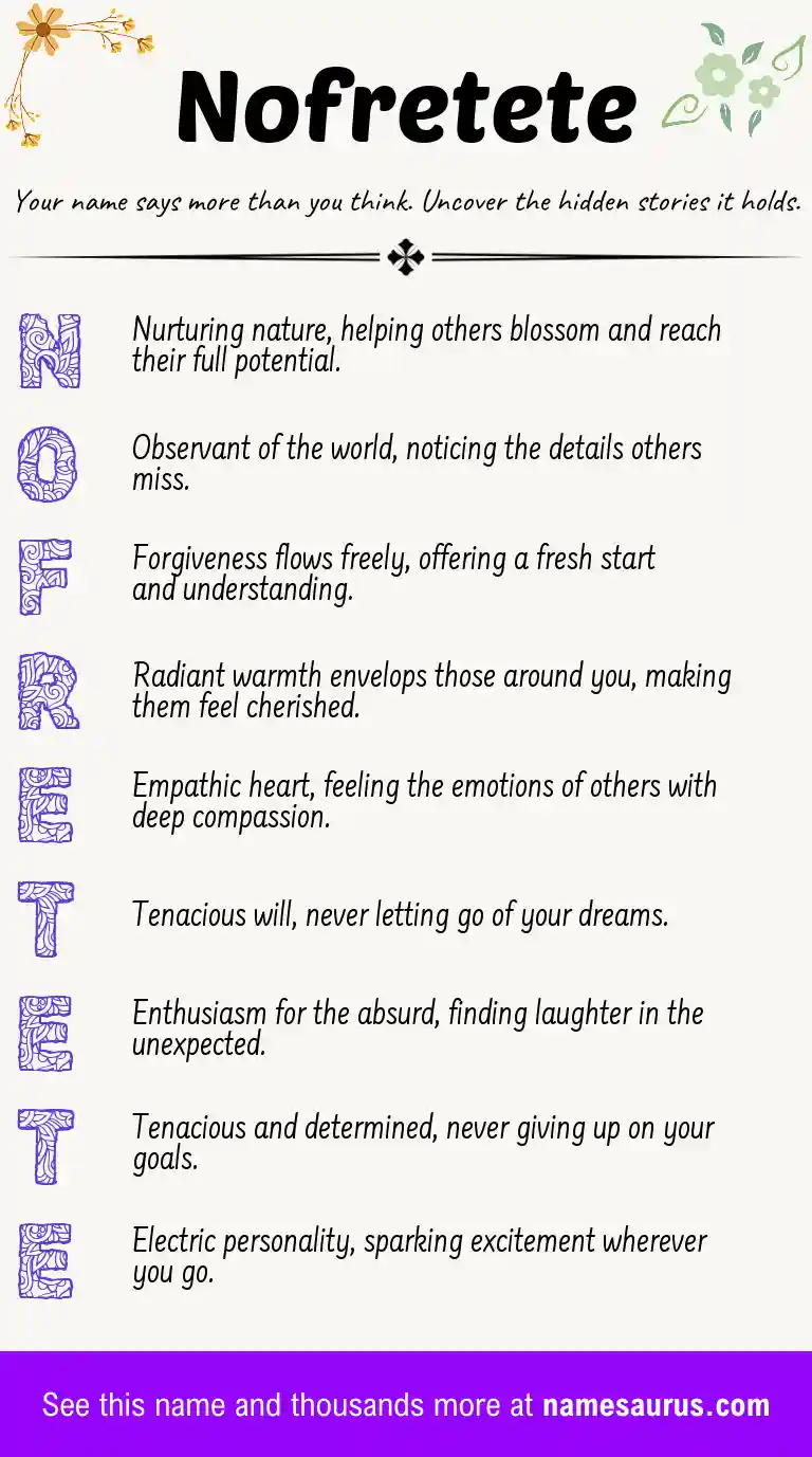 Acrostic poem about Nofretete.