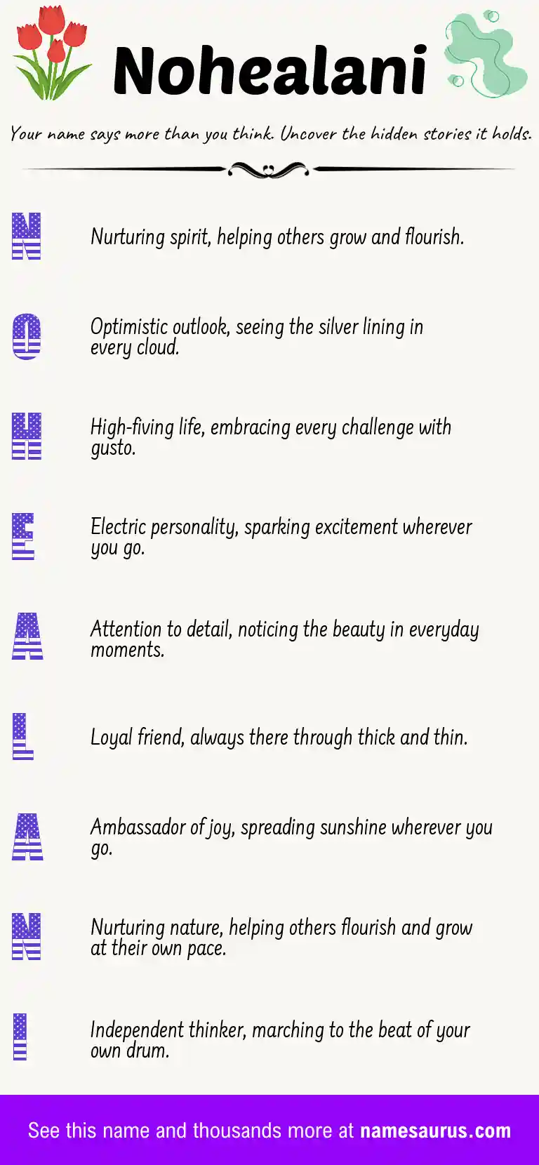 Acrostic poem about Nohealani.