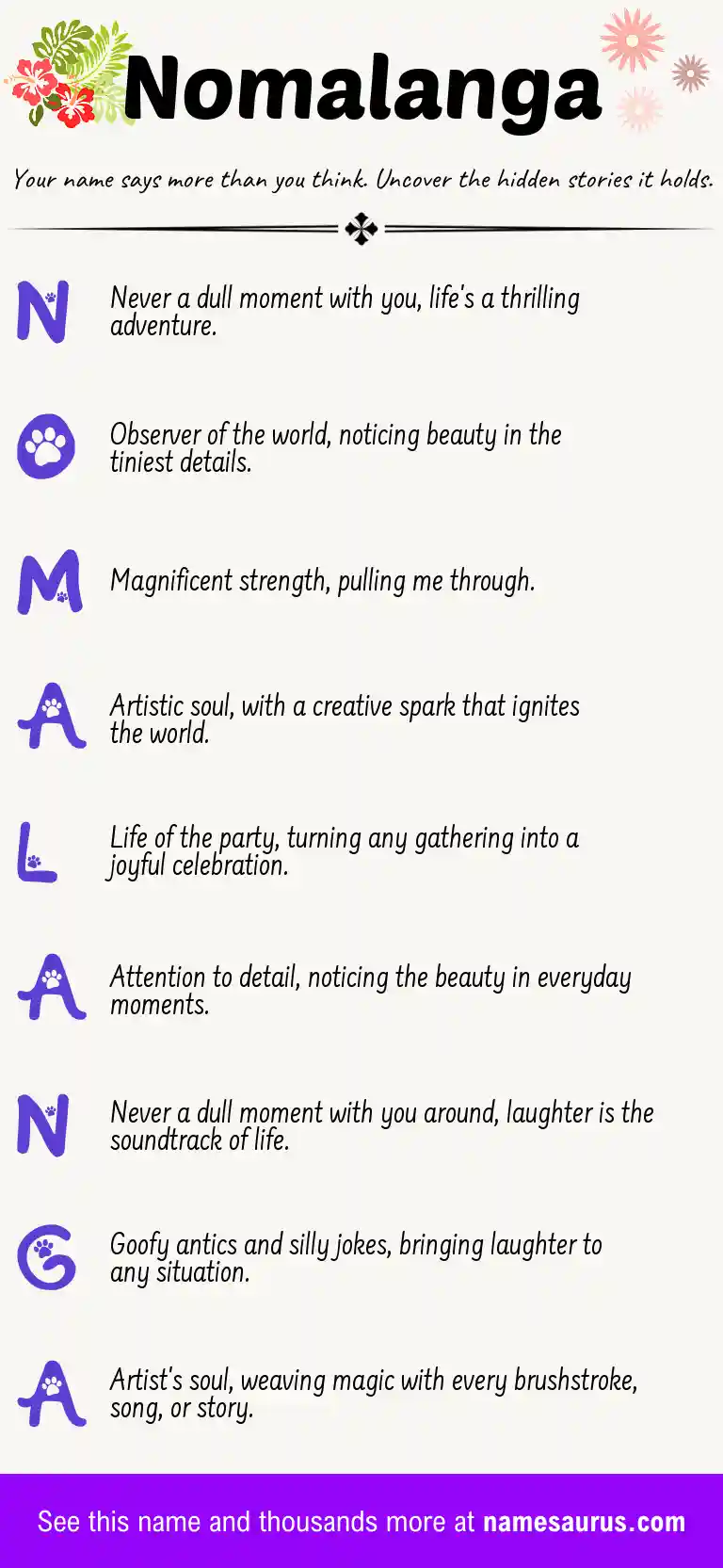 Acrostic poem about Nomalanga.
