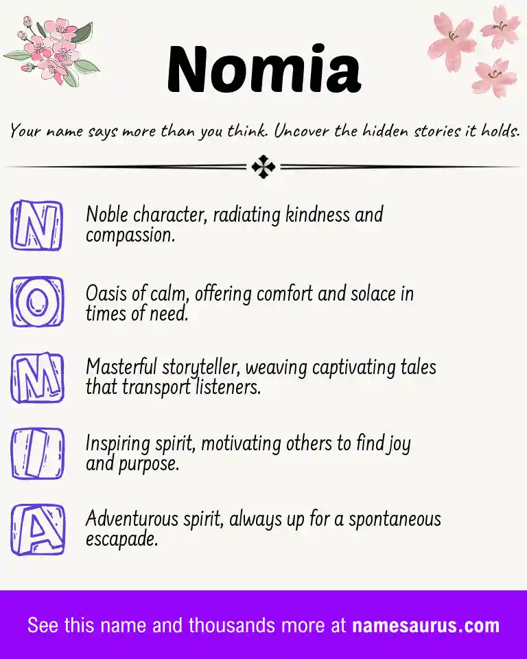 Acrostic poem about Nomia.