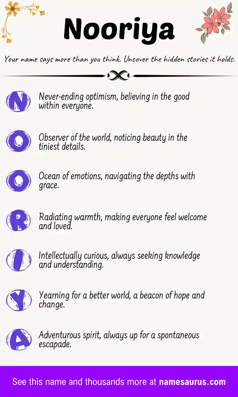 Acrostic poem about Nooriya.