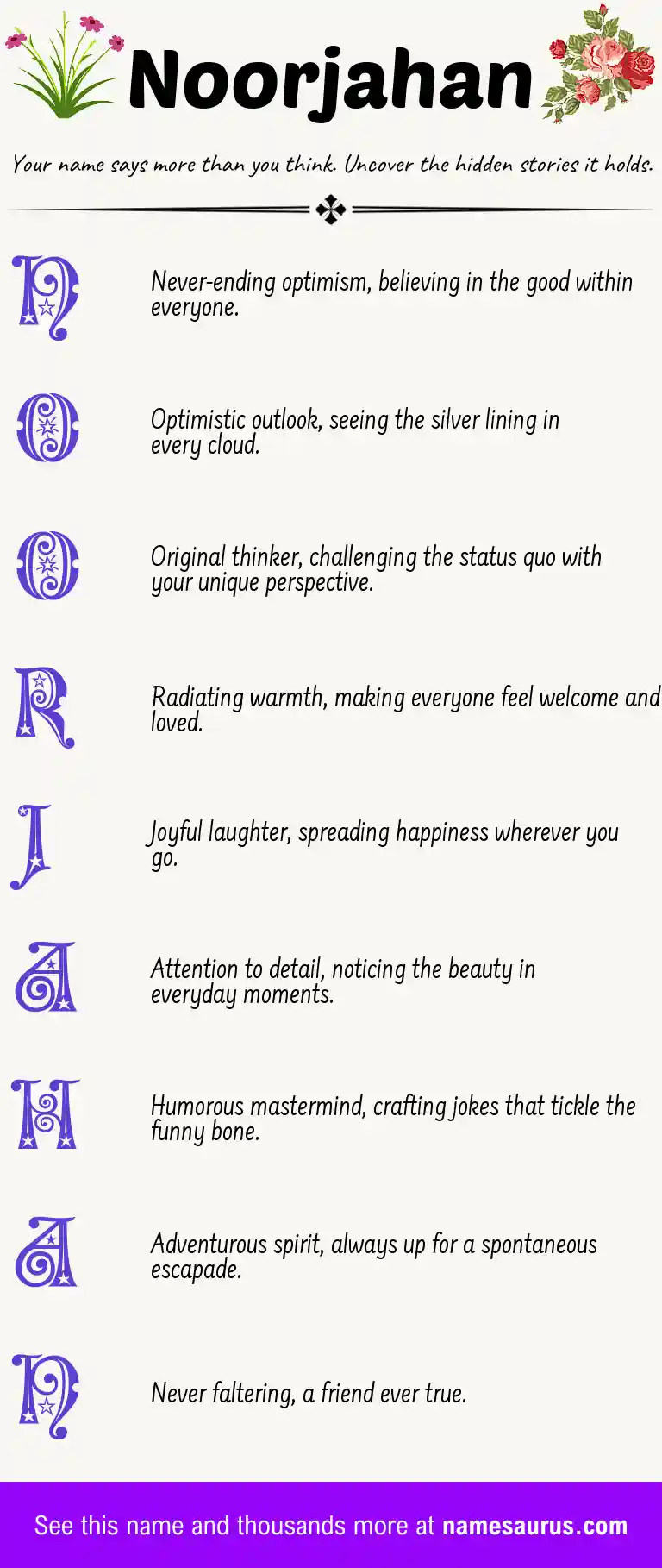 Acrostic poem about Noorjahan.