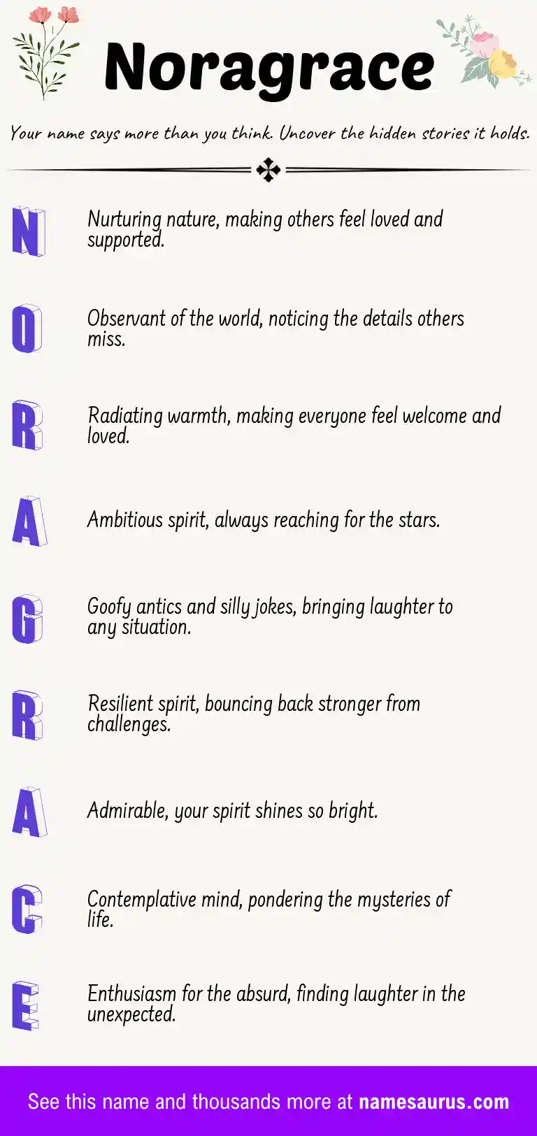 Acrostic poem about Noragrace.