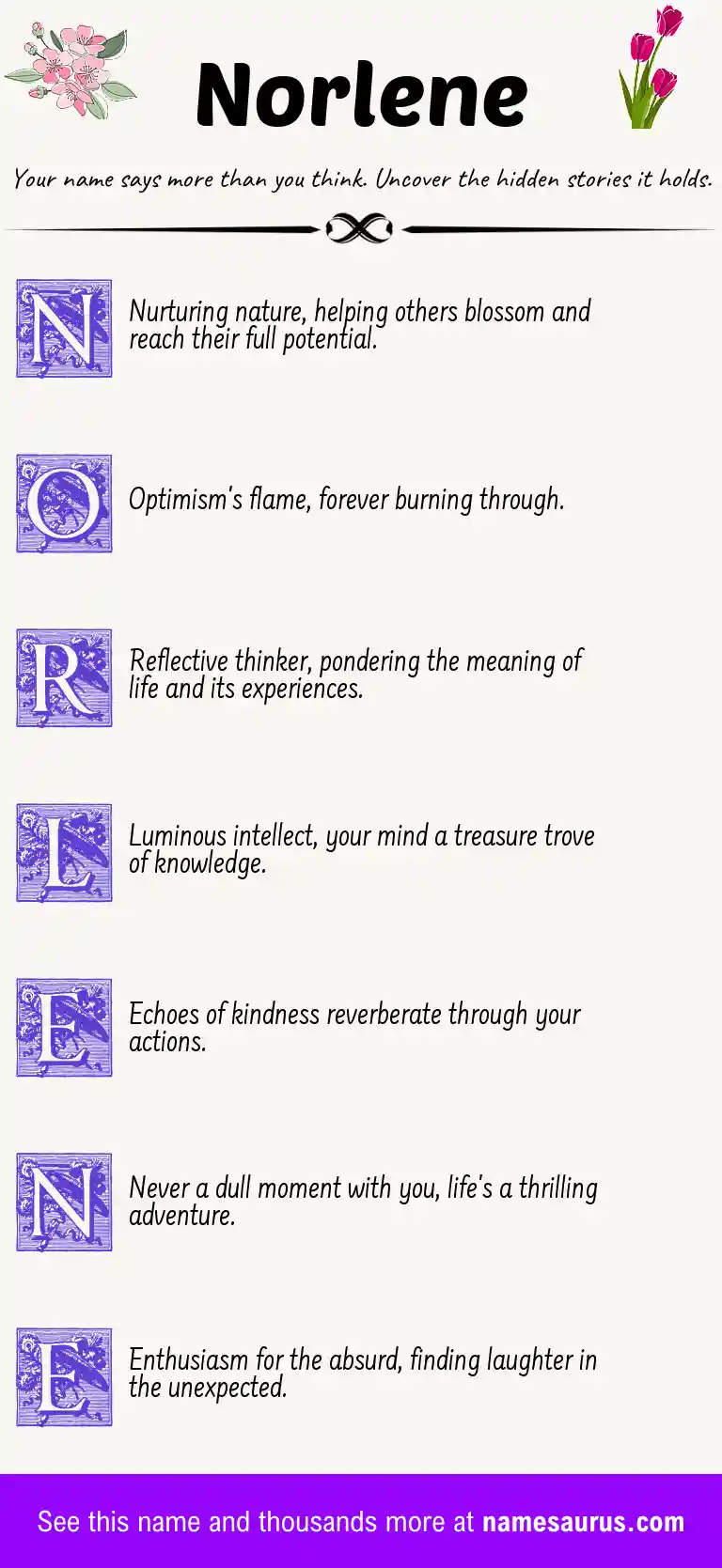 Acrostic poem about Norlene.