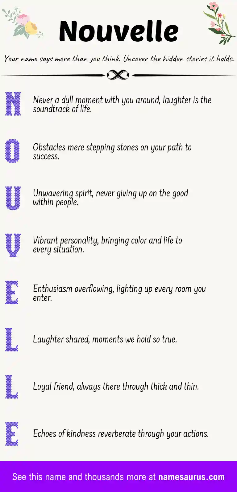 Acrostic poem about Nouvelle.