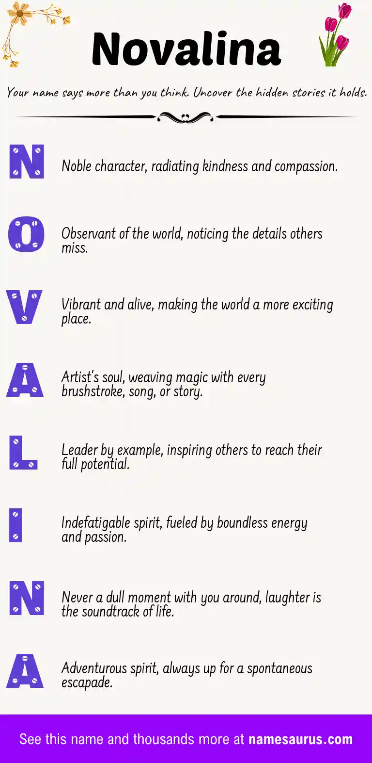 Acrostic poem about Novalina.