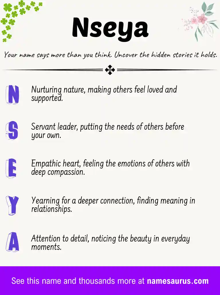Acrostic poem about Nseya.