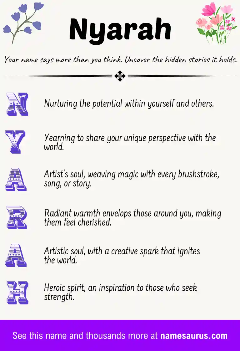Acrostic poem about Nyarah.